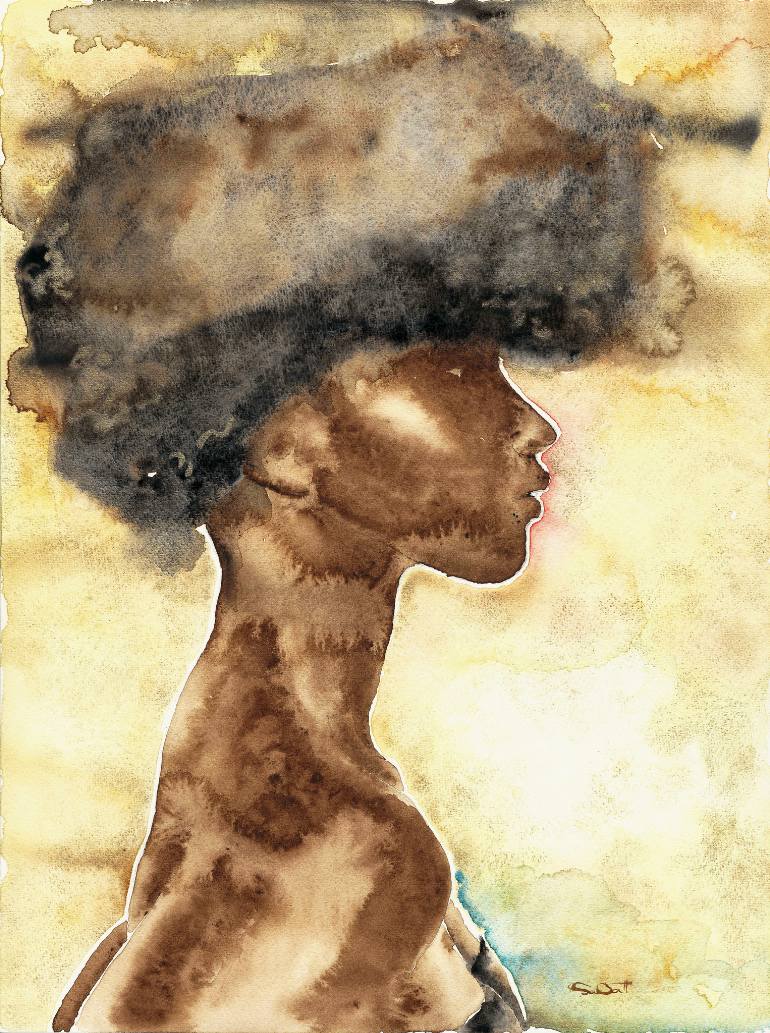 770x1033 Saatchi Art Black Woman With Golden Background Painting By Andrea - Black Woman Painting