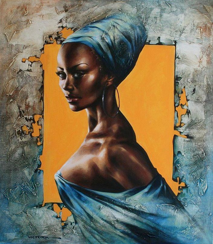 705x809 Victoria Stoyanova, B. 1968 {Figurative Art Beautiful African - Black Woman Painting