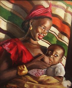 243x300 Paule Desnoyer Painting Portrait Black Woman Child Creole French - Black Woman Portrait Painting