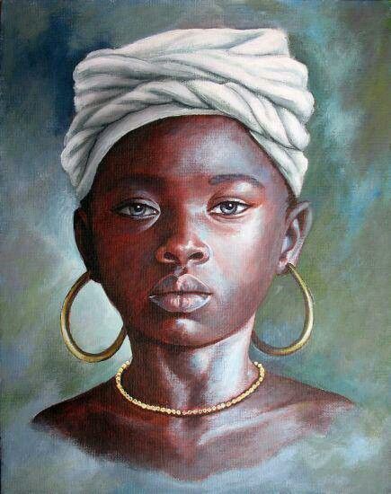 435x550 Black Art African American Young Woman Art Young - Black Woman Portrait Painting
