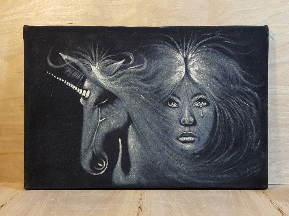 1000x749 Vintage Unicorn Comb Over Black Velvet Painting Unicorn Amp Crying - Black Woman Velvet Painting