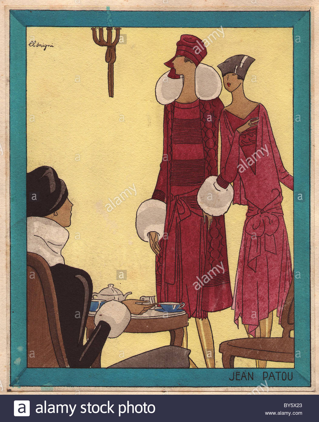 1052x1390 Woman Drinking Tea Wearing Black Velvet Coat Trimmed With White - Black Woman Velvet Painting