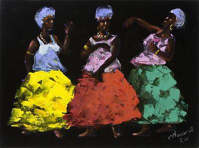 400x299 Black Velvet Painting Of Bahia Women Signed Painting - Black Woman Velvet Painting