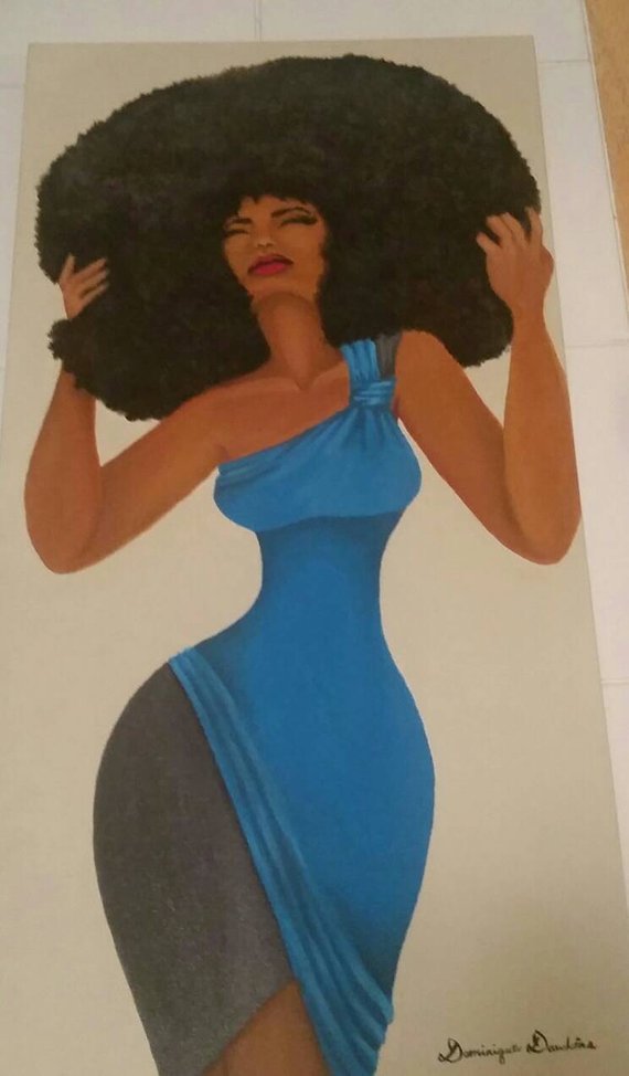 570x974 Black Art Black Acrylic Painting Black Woman Afro Art - Black Woman With Afro Painting