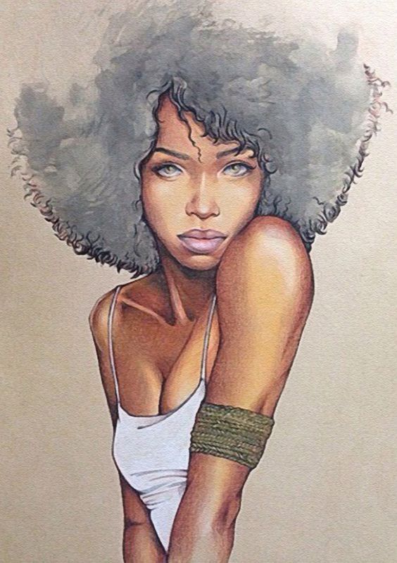 564x799 Drawn Woman Afro 3484726 - Black Woman With Afro Painting