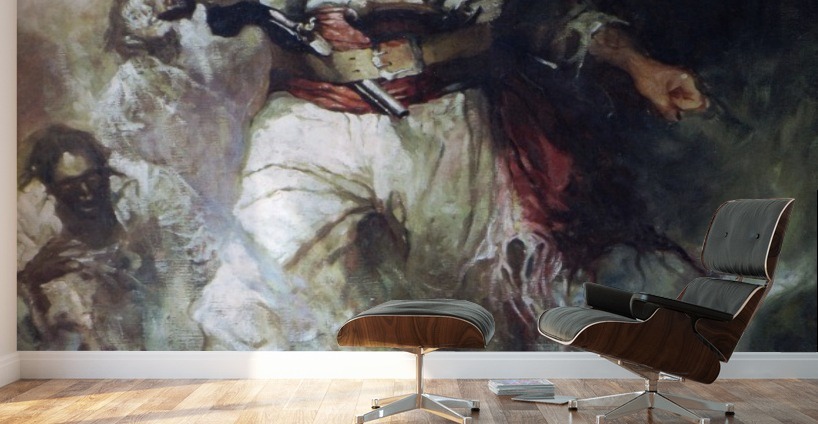 818x424 Blackbeard In Smoke And Flames - Blackbeard Painting