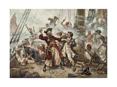 400x300 The Capture Of The Pirate Blackbeard, 1718 Giclee Print By Jean - Blackbeard Painting