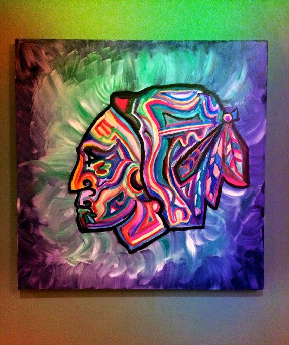 570x681 Chicago Blackhawks Indian Head Painting Hockey Love - Blackhawk Painting