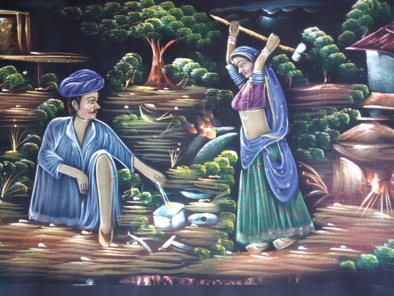 770x578 Saatchi Art Blacksmith Lady Hammering Painting By H U Patel - Blacksmith Painting
