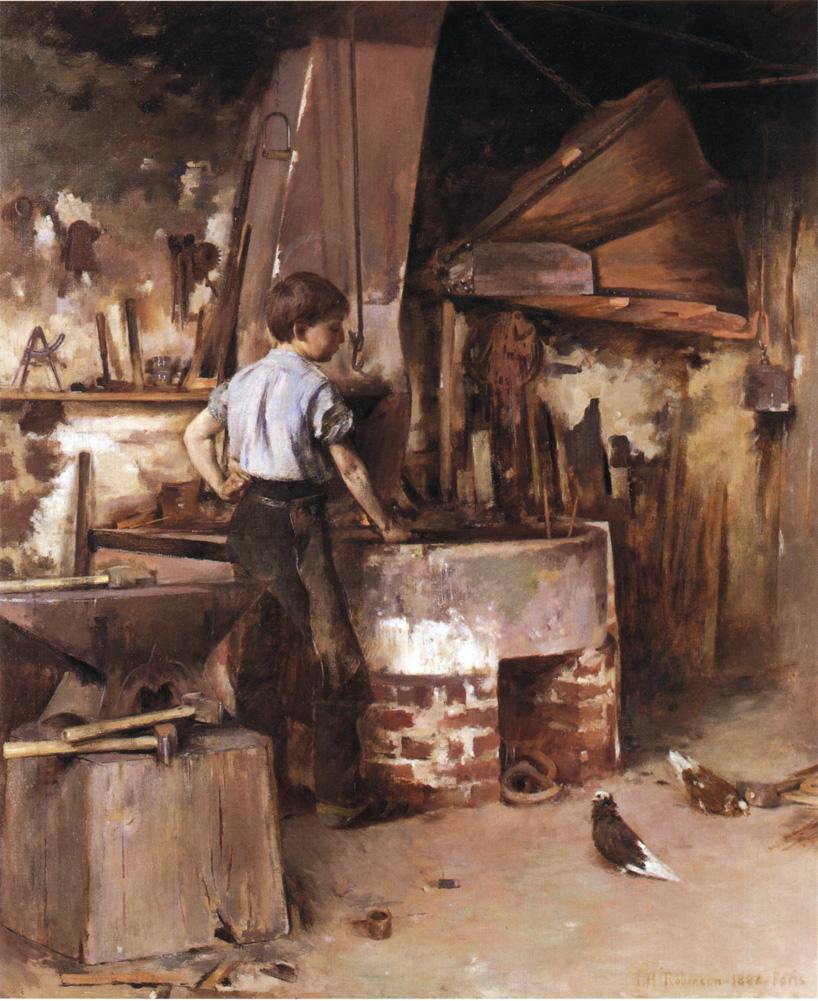 818x1001 The Apprentice Blacksmith Painting Theodore Robinson Oil Paintings - Blacksmith Painting