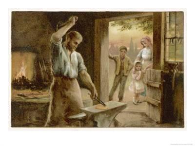 400x300 The Village Blacksmith In His Smithy Giclee Print By Herbert - Blacksmith Painting
