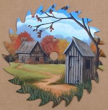 221x225 Hand Painted Saw Blade Black Bear Waterfall Cabin Decor Folk Art - Blade Painting