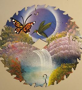 274x300 Hand Painted Saw Blade Butterfly Hummingbird Scene Art Lodge Home - Blade Painting