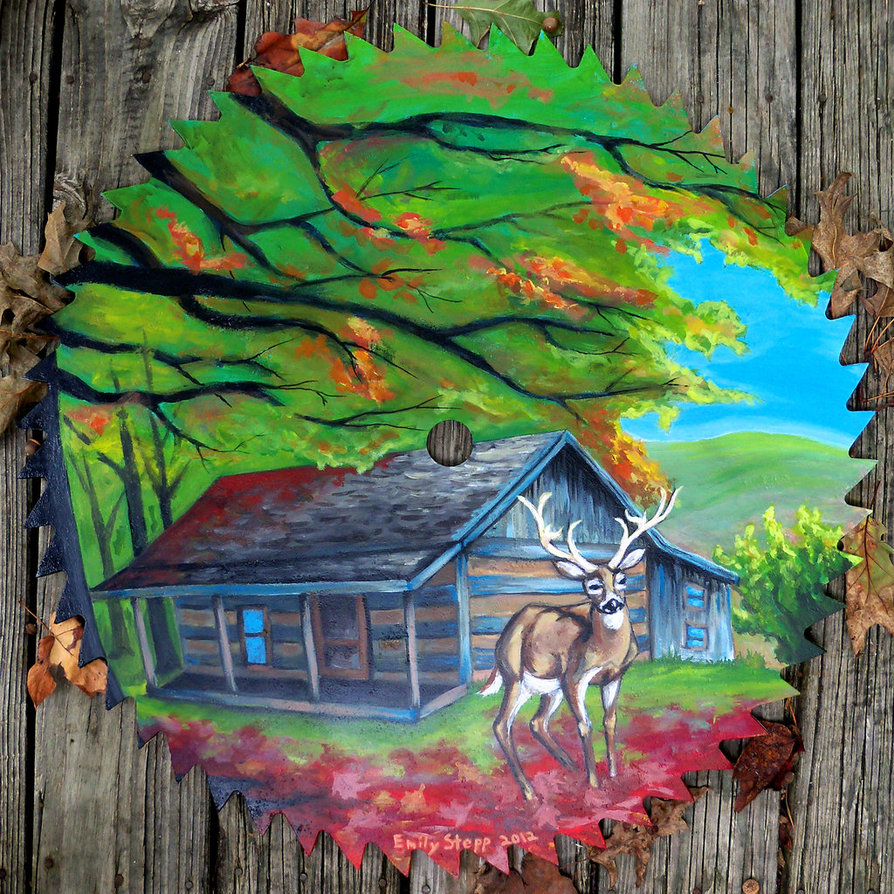 894x894 Saw Blade Cabin Painting By Emilystepp - Blade Painting