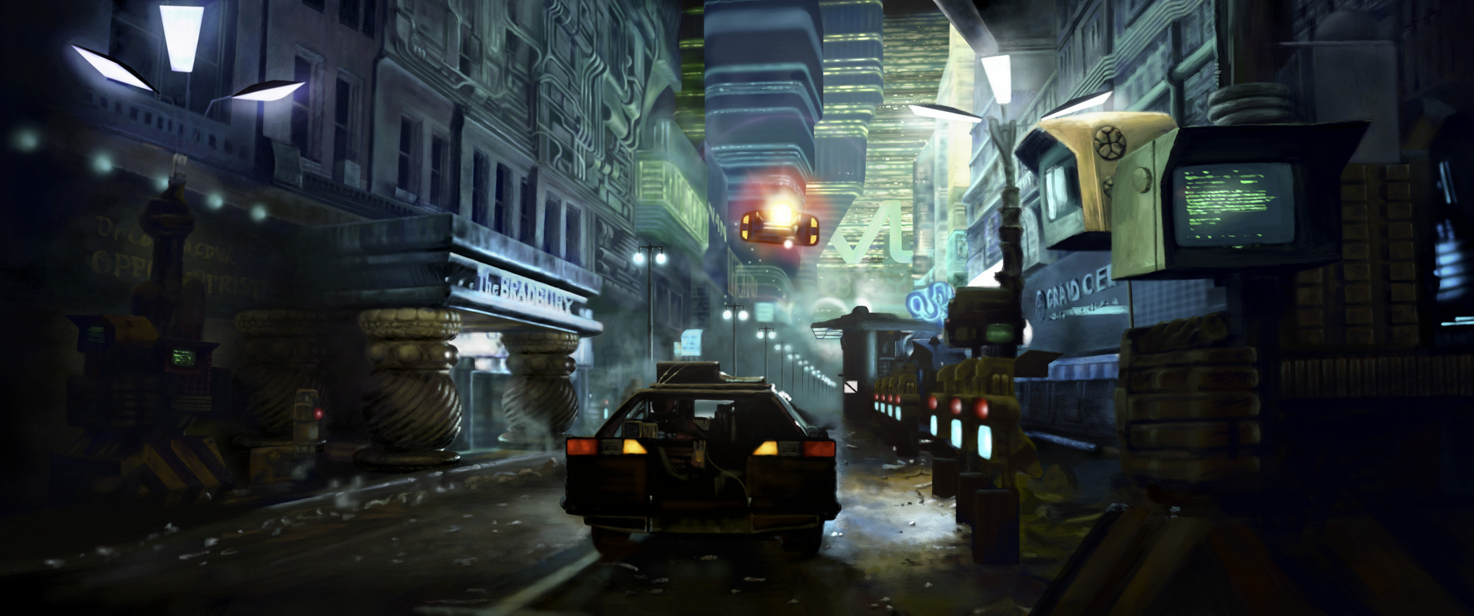 2868x1200 Blade Runner Street Scene Digital Painting Captain 3d - Blade Runner Painting