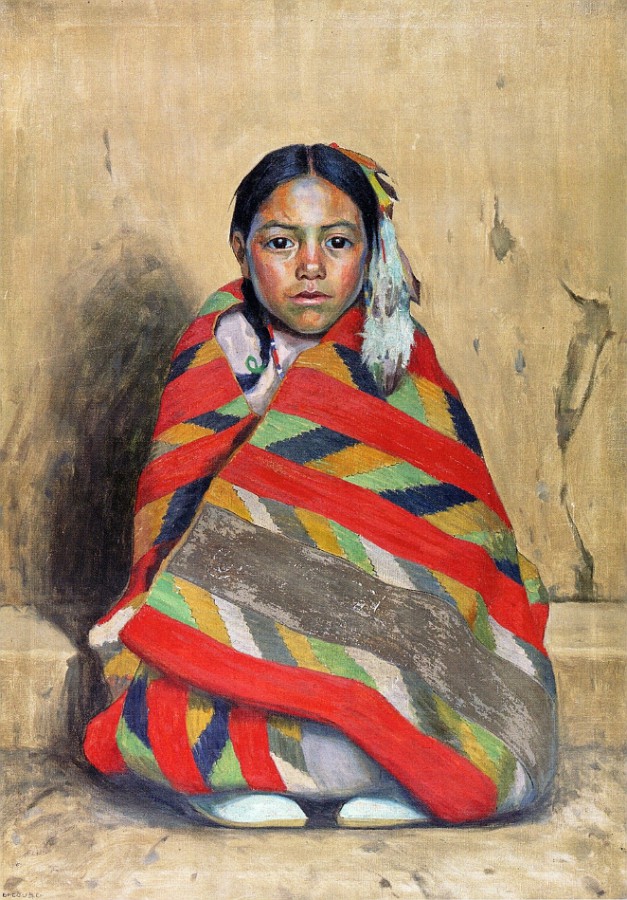 627x900 Indian Girl In A Blanket Painting E Irving Couse Oil Paintings - Blanket Painting
