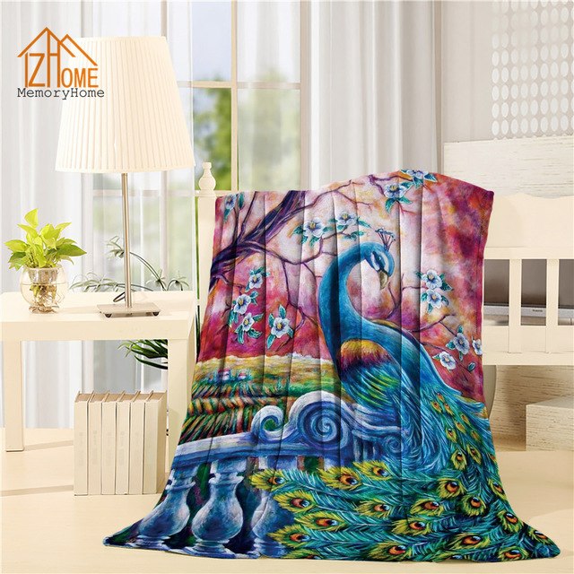 640x640 Memory Home Fashion Blanket Oil Painting Design Peacock Print Kids - Blanket Painting