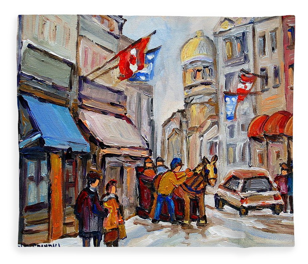 1000x860 Old Montreal Winter Street Scene Painting Fleece Blanket For Sale - Blanket Painting