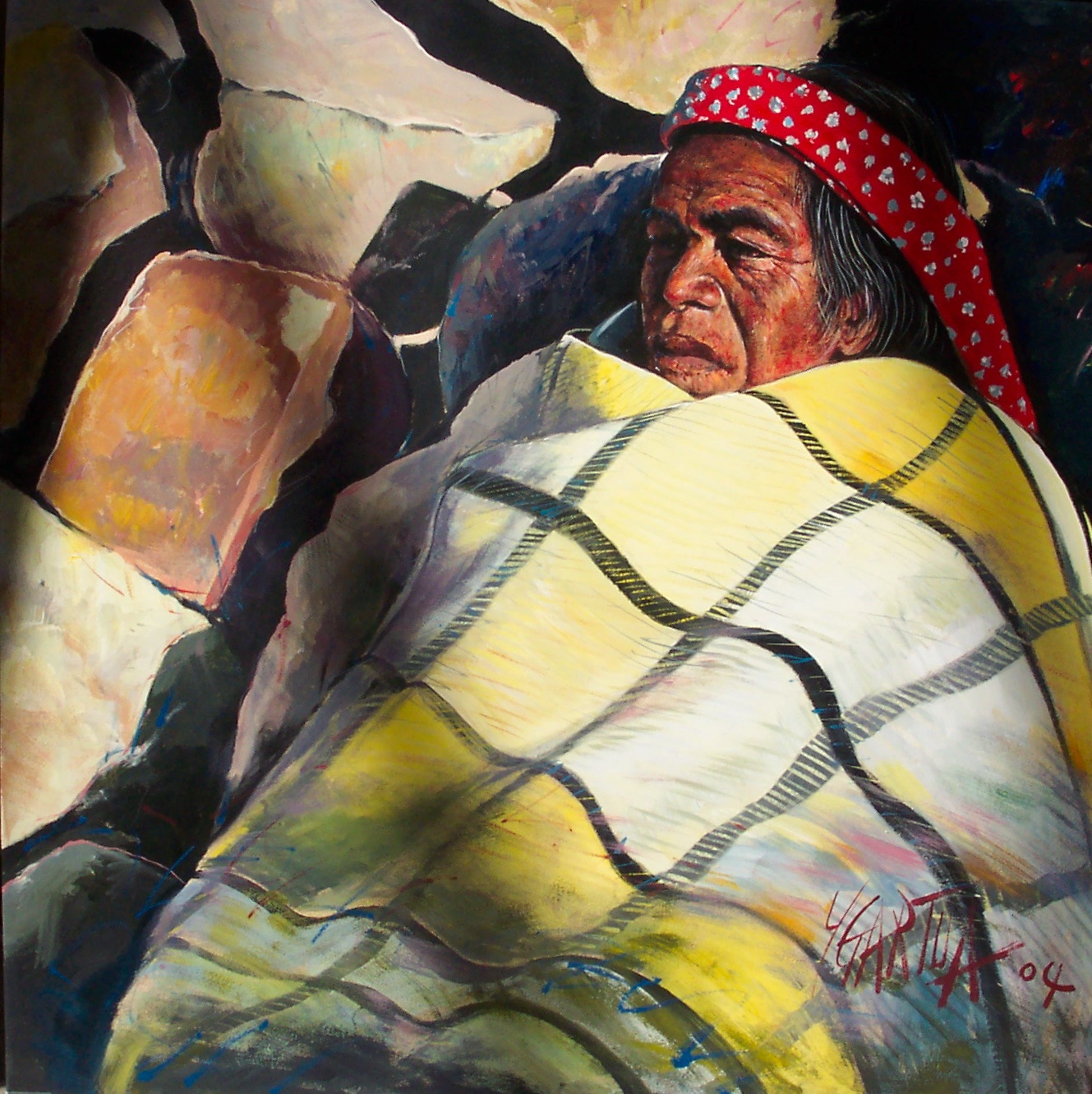 1329x1331 Portrait Paintings Of Indigenous People Paul Ygartua - Blanket Painting