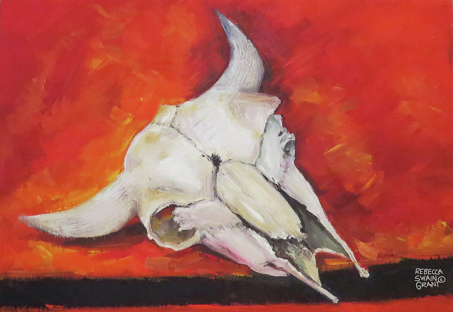 900x621 Skull And Blanket Painting By Rebecca Swain Grant - Blanket Painting