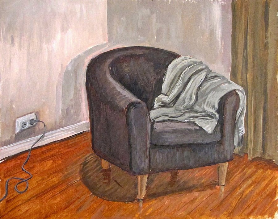 900x710 Still Life Painting Chair With Blanket By Erlend Se - Blanket Painting