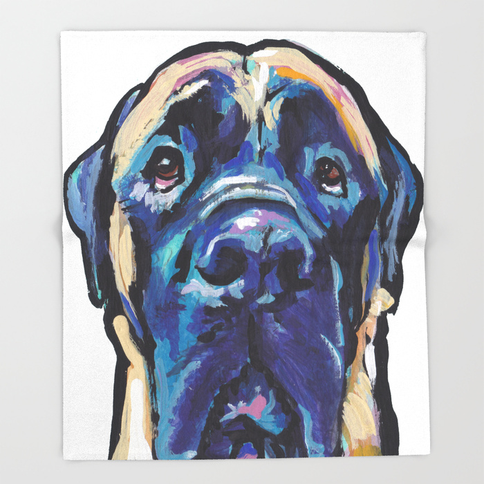 700x700 Fun English Mastiff Dog Bright Colorful Pop Art Painting By Lea - Blanket Painting