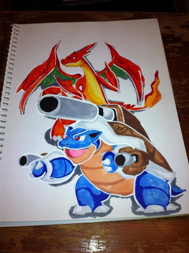 716x960 Copic Marker Speed Color Mega Blastoise And Mega Charizard - Blastoise Painting