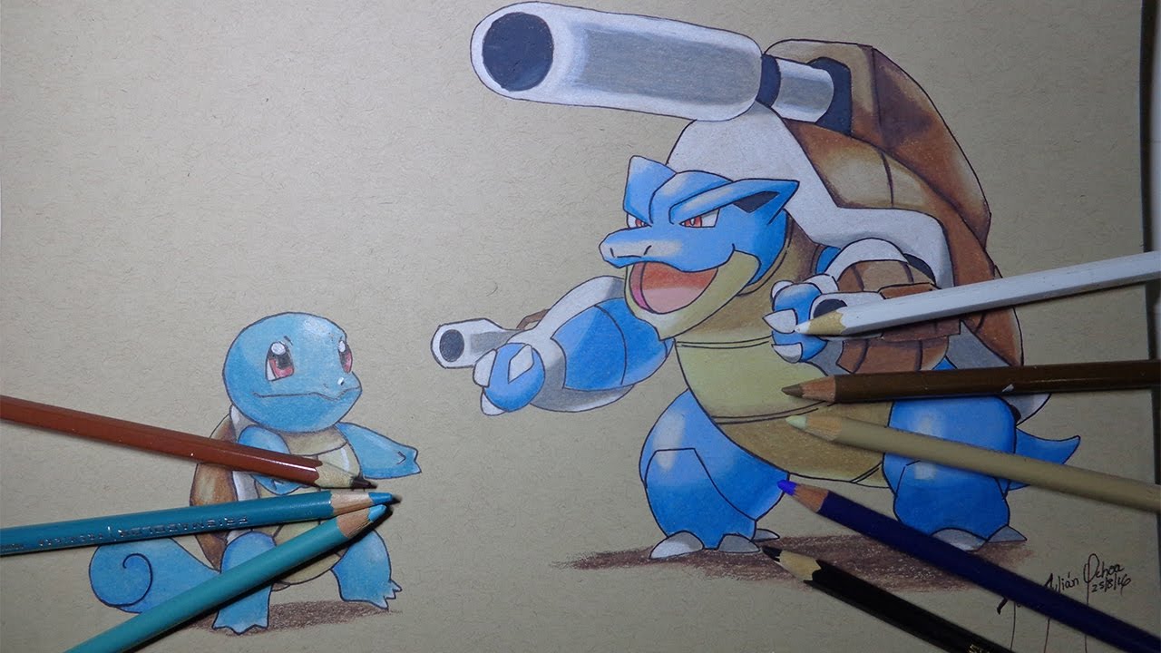 1280x720 Dibujando A Squirtle Y Mega Blastoise (Drawing Pokemon)nito Ochoa - Blastoise Painting