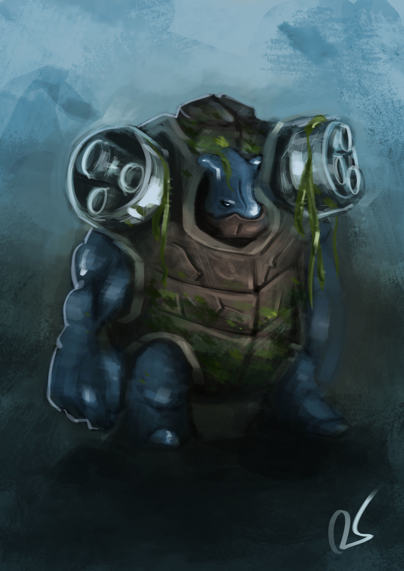 1400x1980 Illustrations By Warrick Wong - Blastoise Painting