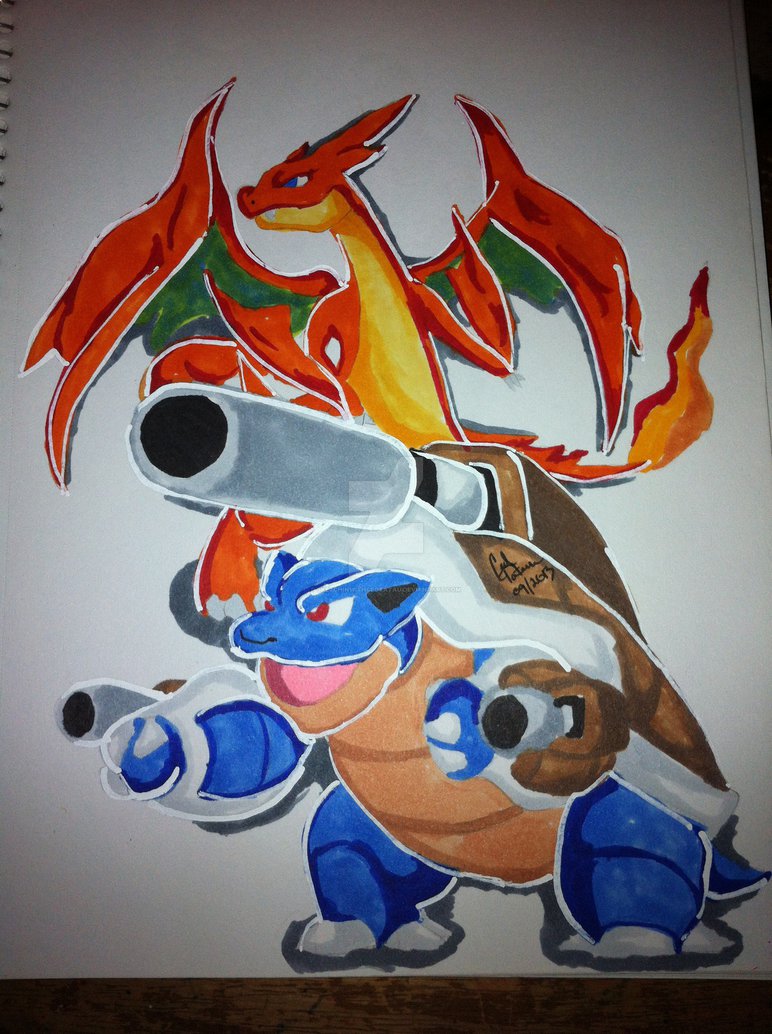 772x1034 Mega Blastoise And Mega Charizard By Sketchinwithcedtatau - Blastoise Painting