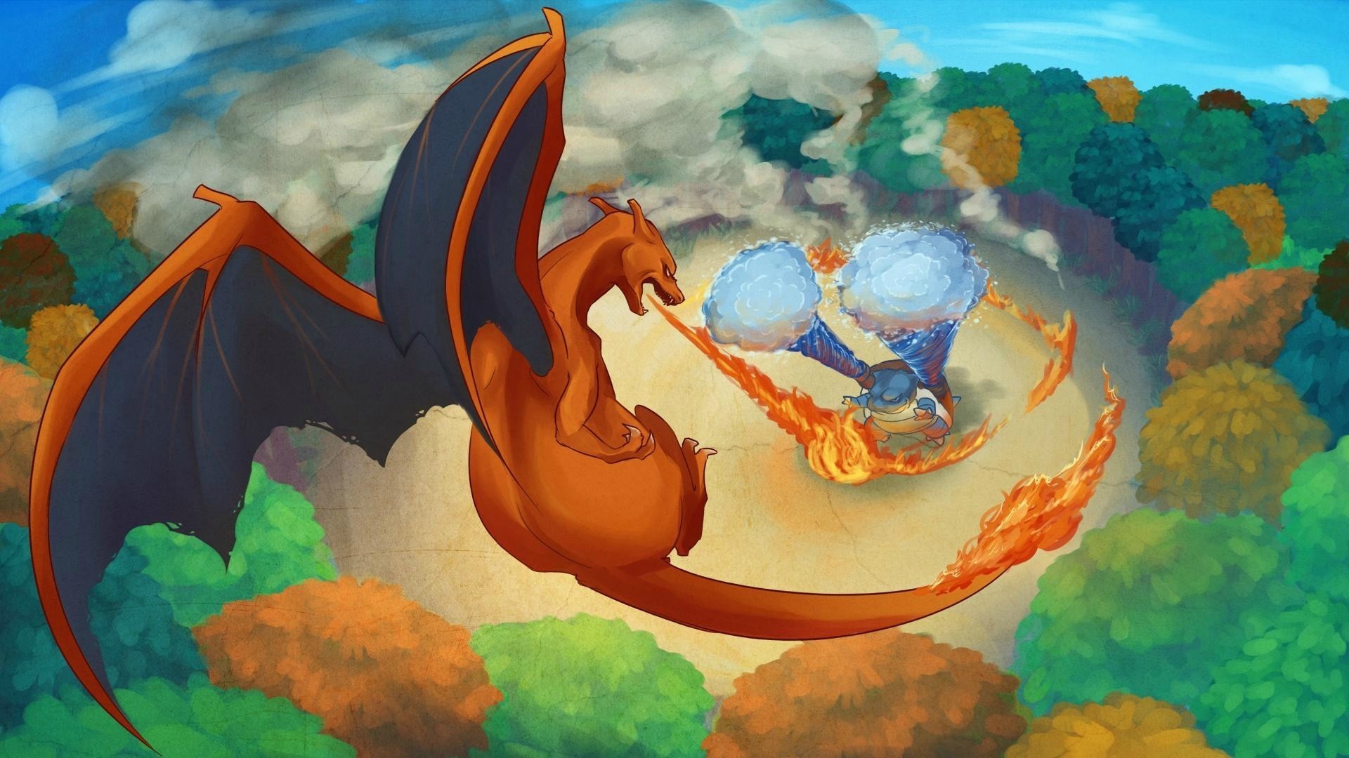 1920x1080 Wallpaper Painting, Illustration, Charizard, Mythology - Blastoise Painting