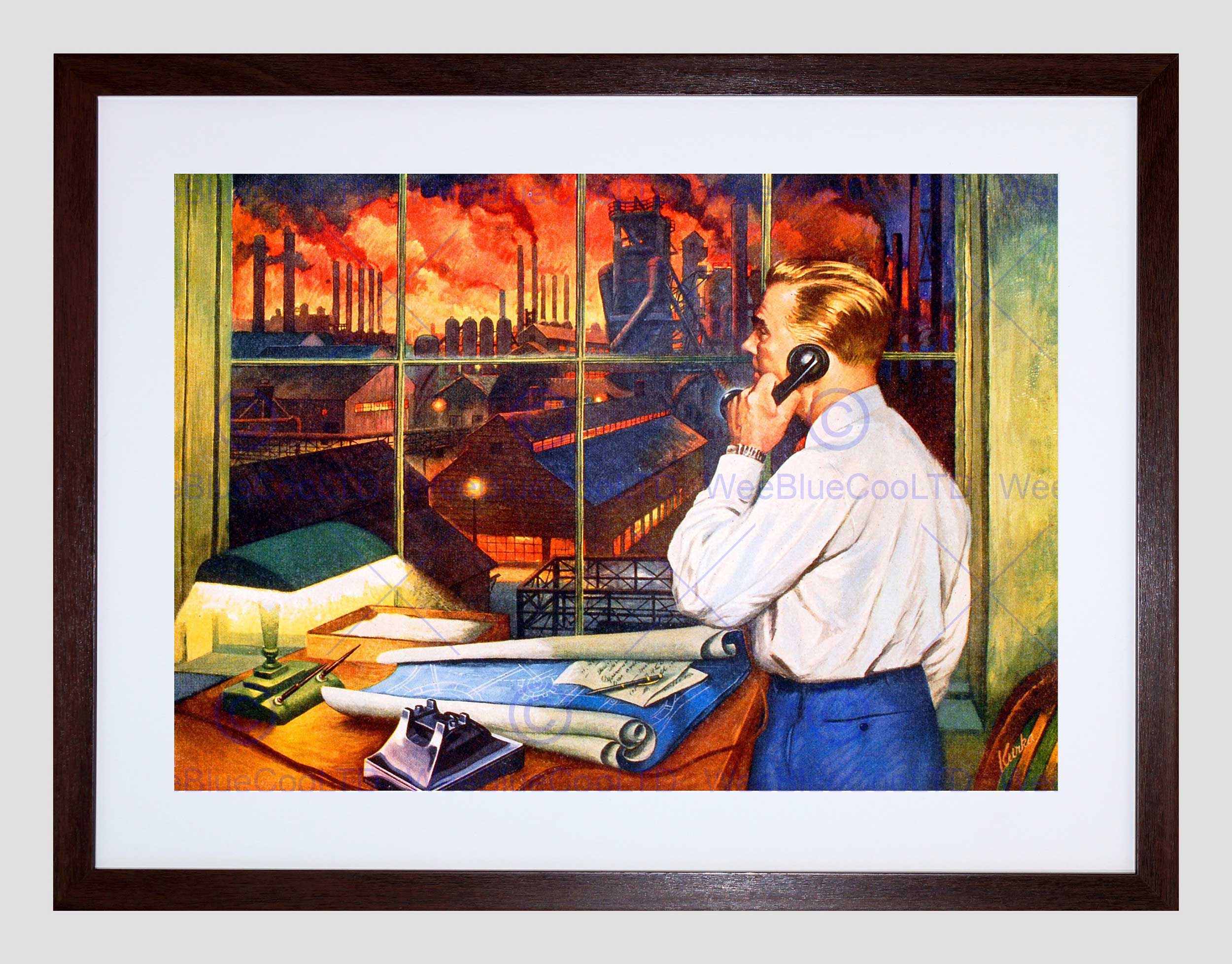 2500x1956 Painting Disaster Scene Fire Factory Inferno Blaze Framed Art - Blaze Painting