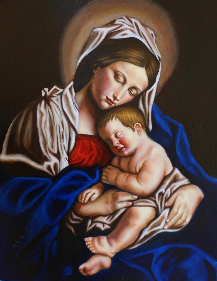 695x900 The Blessed Mother And The Infant Jesus Painting By Theresa Cangelosi - Blessed Mother Painting