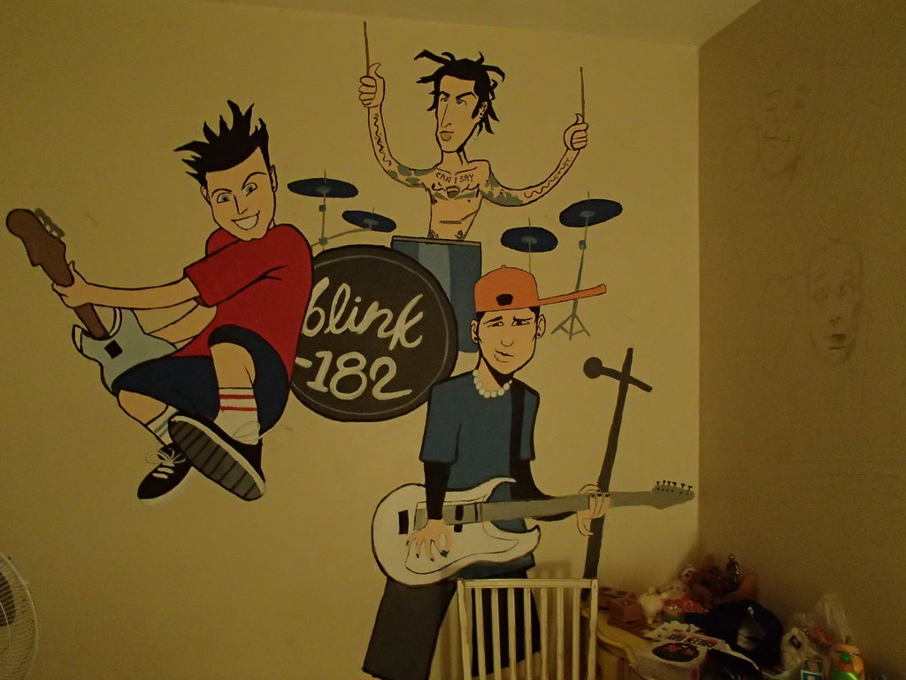 1024x768 I Painted Blink 182 My Wall. By Allkillernofiller - Blink 182 Painting