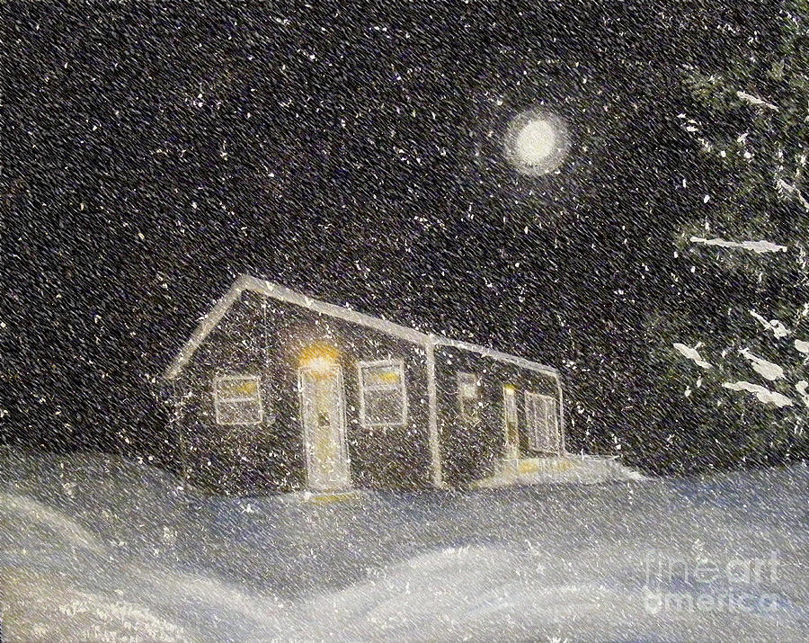 900x715 Blizzard At The Cabin Painting By Barbara Griffin - Blizzard Painting