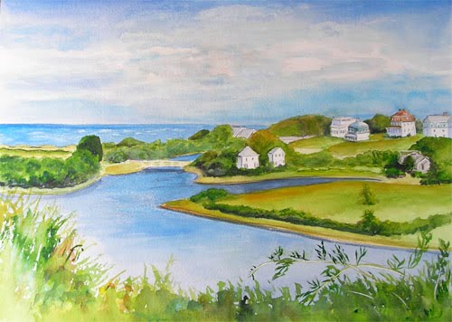 500x356 Bunny's Artwork Block Island Day Watercolor Painting - Block Island Painting