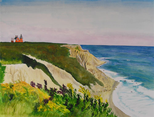 500x380 Bunny's Artwork Mohegan Bluffs, Block Island Watercolor Painting - Block Island Painting