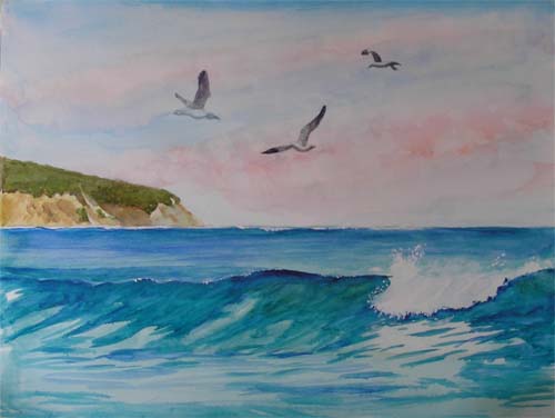 500x376 Bunny's Artwork Waves, Block Island Watercolor Painting - Block Island Painting