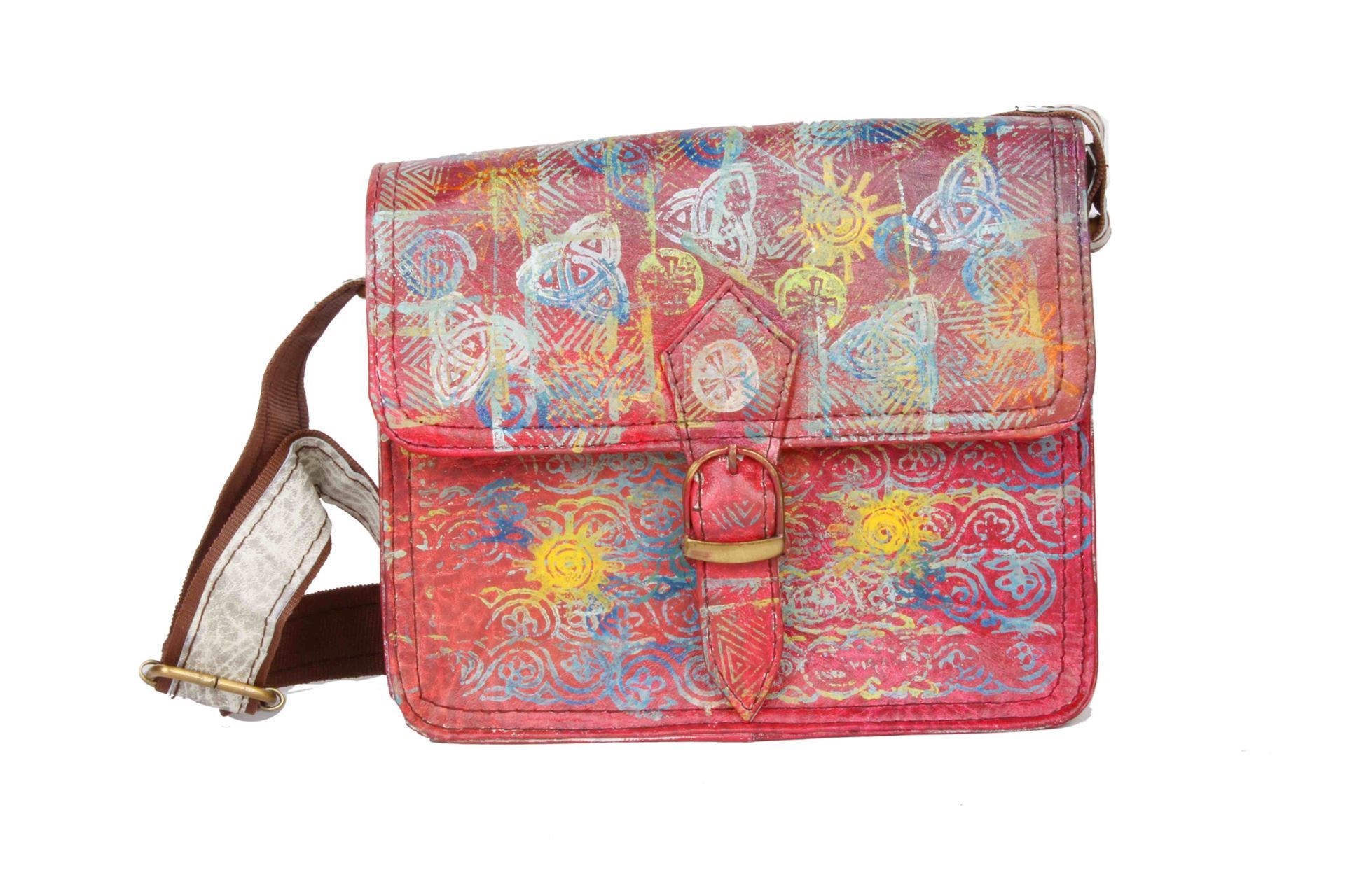 1920x1280 Red Amp White Leather Sling Bag With Block Painting World's Only - Block Painting