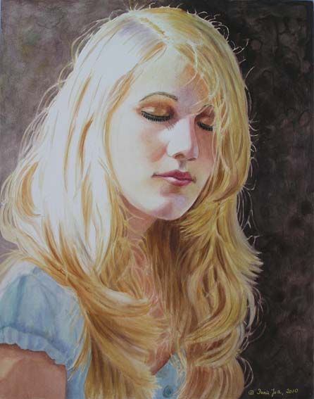 446x567 Portrait Watercolor Painting Of A Young Blonde Girl - Blonde Girl Painting