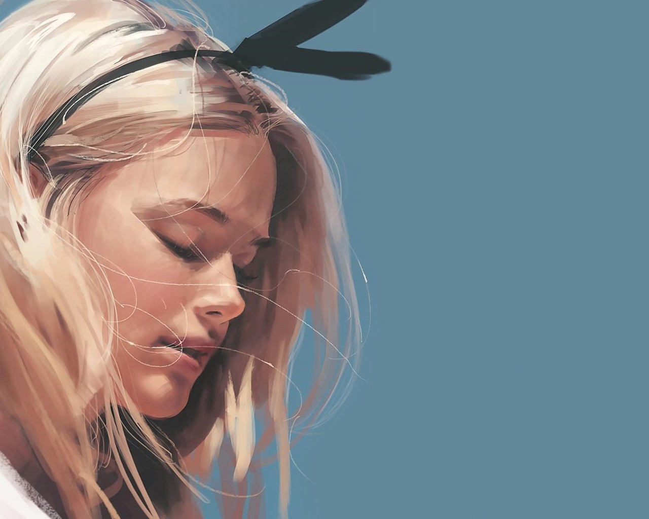 1280x1024 Download 1280x1024 Blonde, Woman, Painting, Digital Art, Closed - Blonde Woman Painting