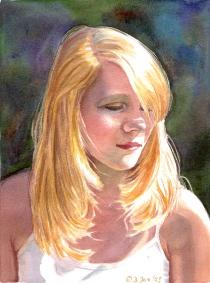 422x567 Portrait Of A Blonde Girl, Figurative Young Woman Watercolor Painting - Blonde Woman Painting