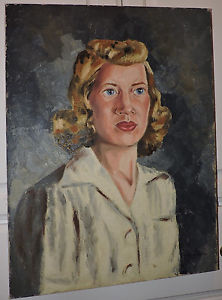 222x300 Vintage Oil Portrait Blonde Woman In White Modernist Big Band Era - Blonde Woman Painting