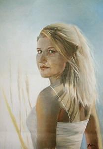 208x300 In The Sun' Portrait Of Blonde Woman In The Sun Painting By Misty Fain - Blonde Woman Painting