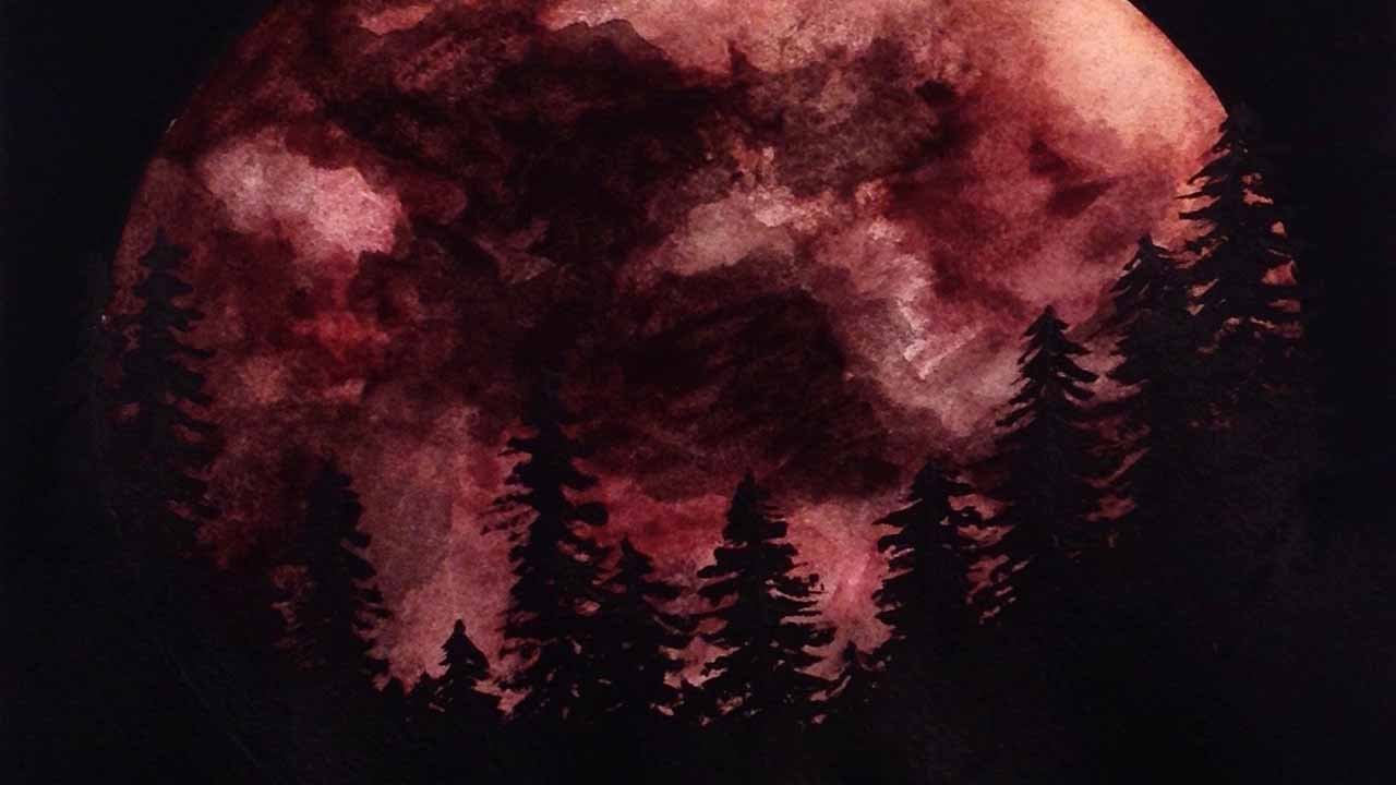 1280x720 Speed Painting Blood Moon Watercolor - Blood Moon Painting