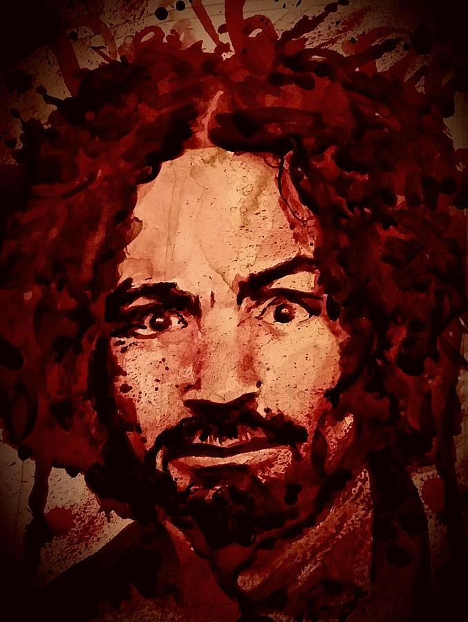 677x900 Charles Manson Portrait Fresh Blood Painting By Ryan Almighty - Blood Painting