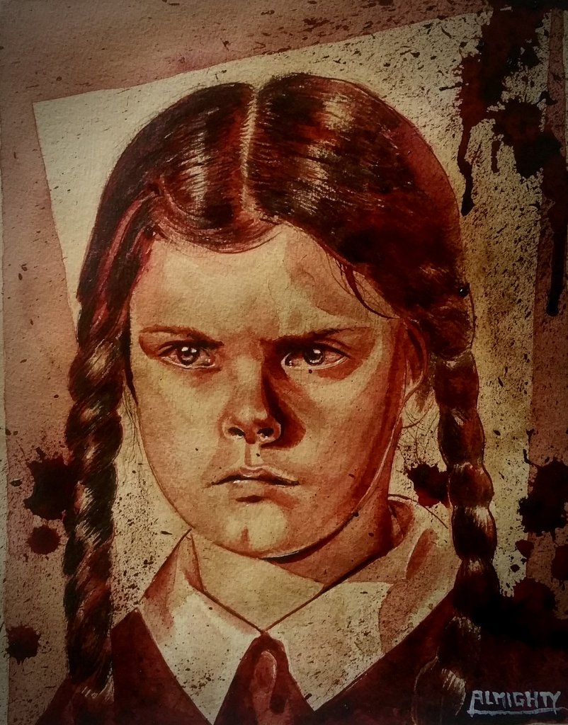 802x1024 Ryan Almighty Original Human Blood Painting Wednesday Addams - Blood Painting
