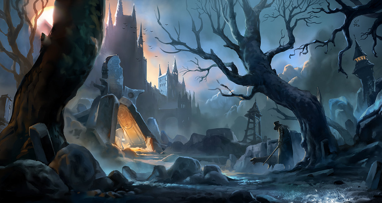 1224x653 Red Moon's Raising (Bloodborne Fanart) By Cloudintrousers - Bloodborne Painting