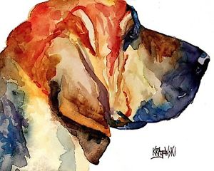 300x240 Bloodhound Dog 11x14 Signed Art Print From Painting Rjk Ebay - Bloodhound Painting