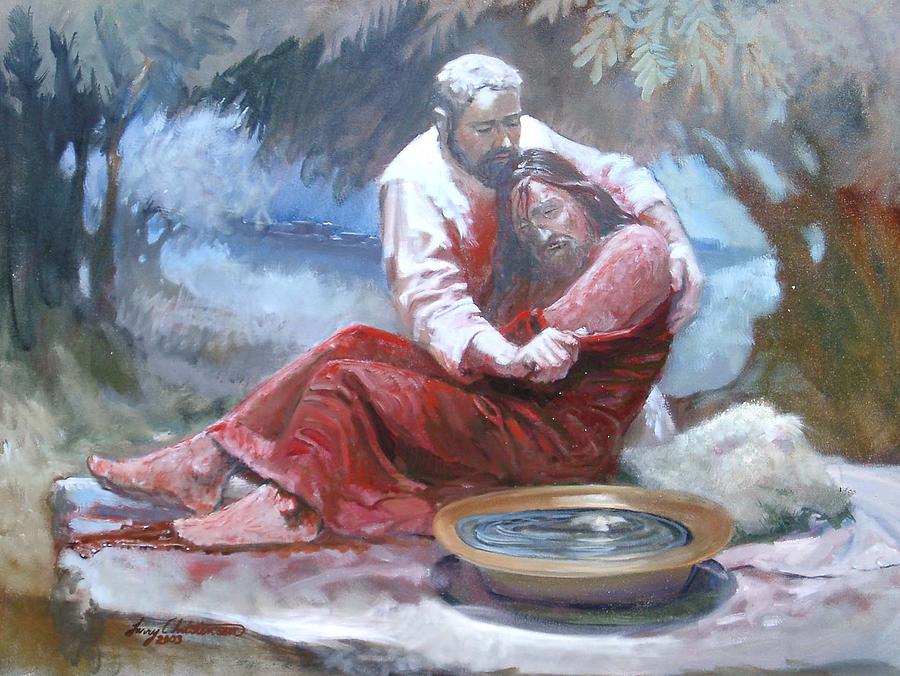 900x676 Removing The Bloody Robe Painting By Larry Christensen - Bloody Painting